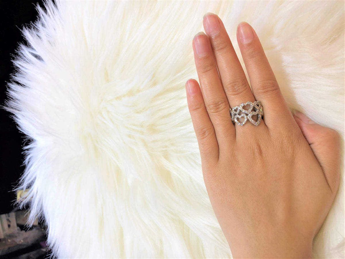 Double Row Hearts Diamond Ring 1.18 ct tw Round-cut 14K White Gold DIR009 - NorthandSouthJewelry