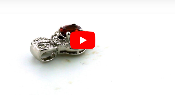 0.96 CT Pave Clover Oval Cut Mandarin Garnet Diamond Pendant 0.13 CT TW 14K White Gold MGPEN001 - NorthandSouthJewelry