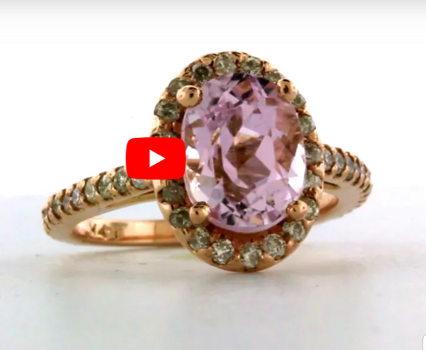 2.76 CT Oval Kunzite Diamond Ring 0.40 CT TW Diamonds 14K Rose Gold KZR001 - NorthandSouthJewelry