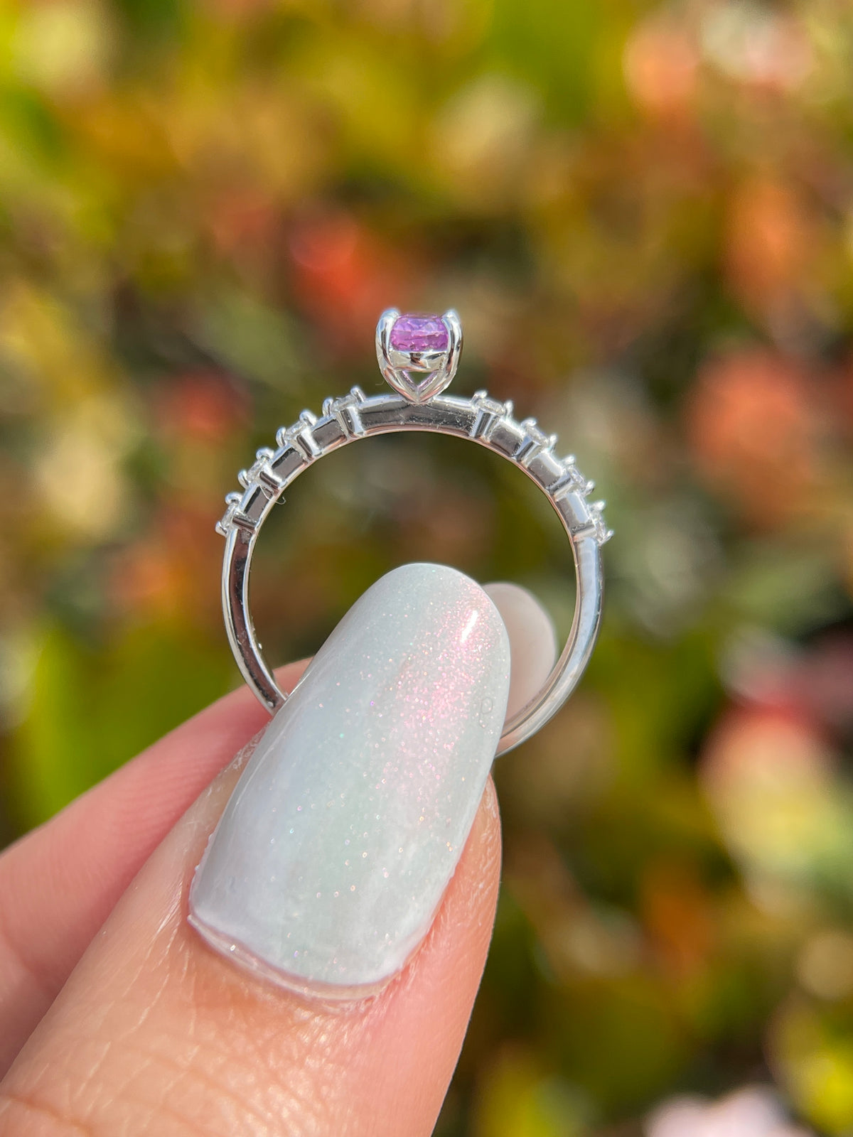 Bella 6x4mm 0.50ct Oval Lavender Sapphire Spaced Diamond Ring 14K Gold DFR012