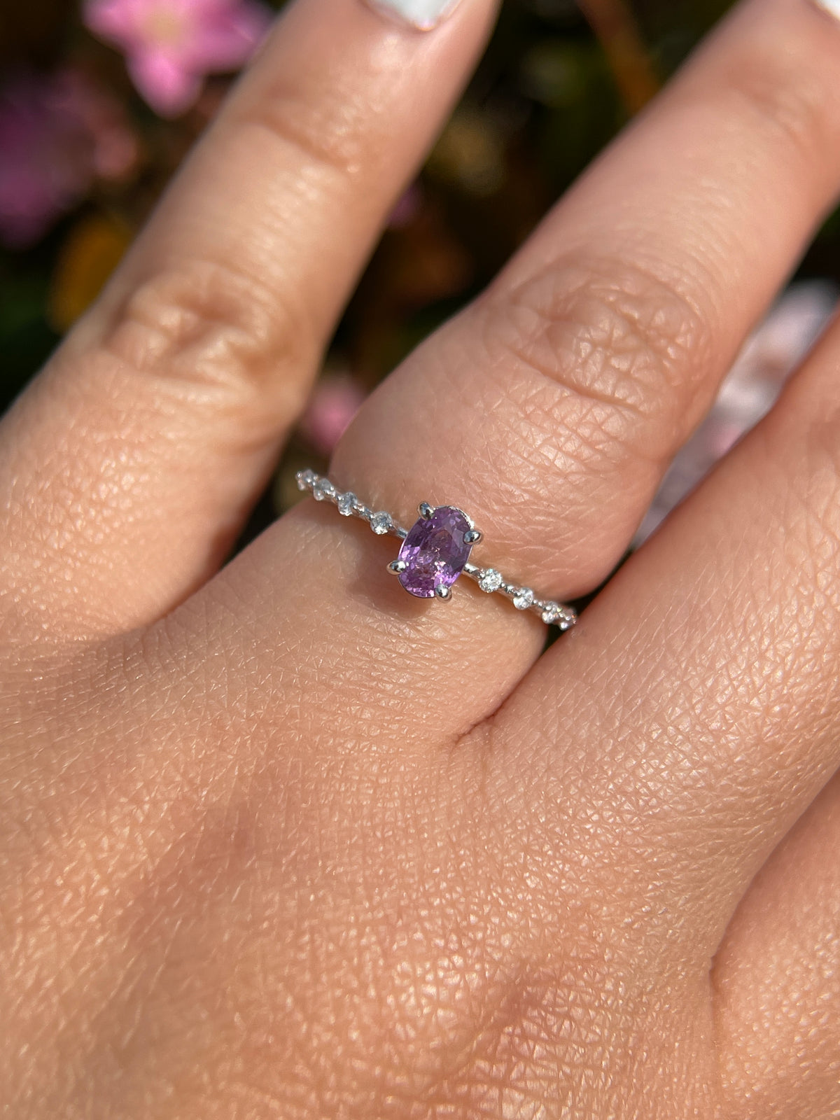 Bella 6x4mm 0.50ct Oval Lavender Sapphire Spaced Diamond Ring 14K Gold DFR012