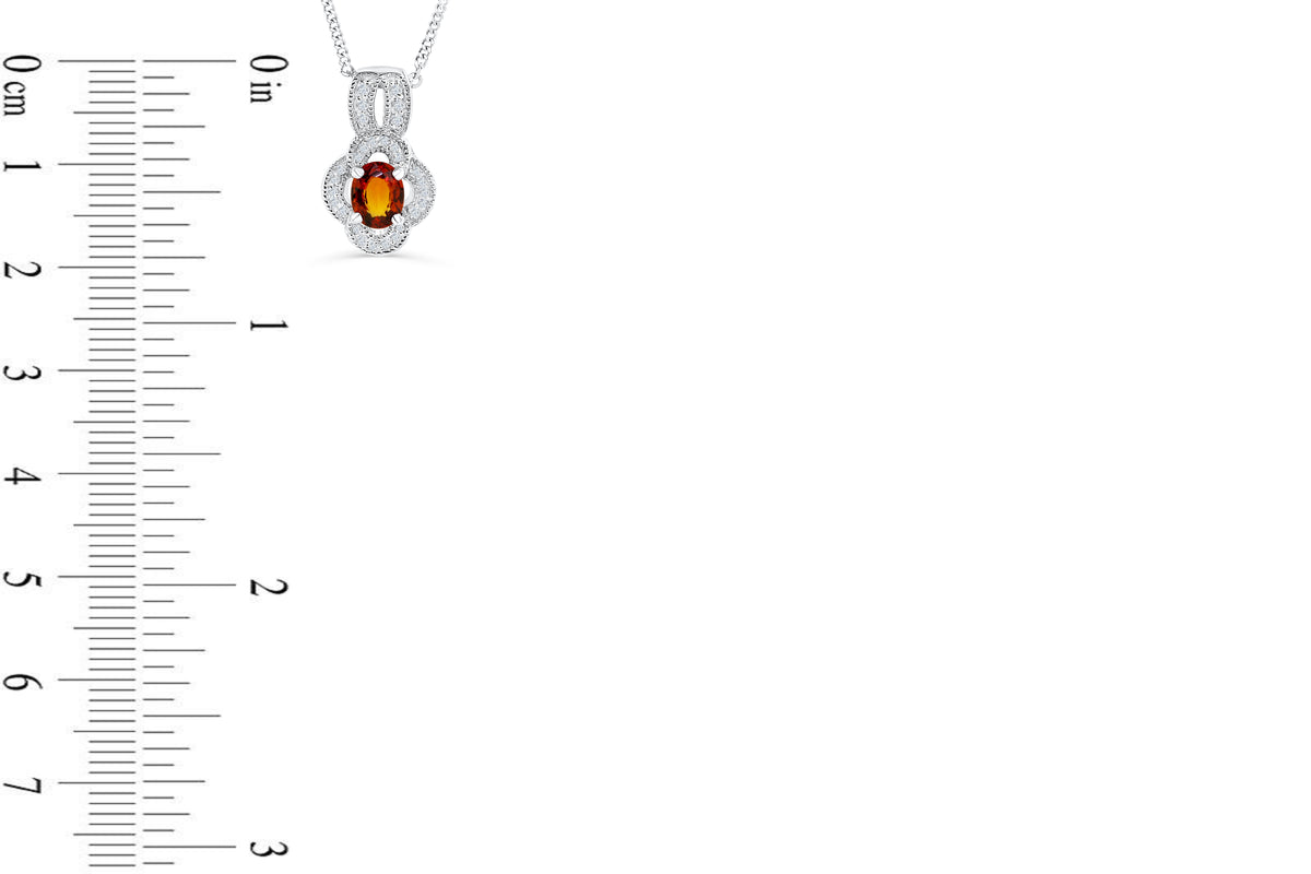 0.96 CT Pave Clover Oval Cut Mandarin Garnet Diamond Pendant 0.13 CT TW 14K White Gold MGPEN001 - NorthandSouthJewelry