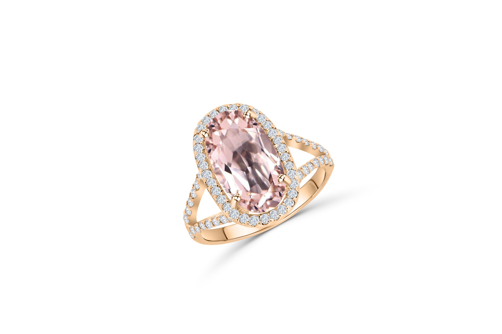 4.19 CT Oval Morganite Diamond Ring 0.68 CT TW Diamonds 14K Rose Gold MGR002 - NorthandSouthJewelry