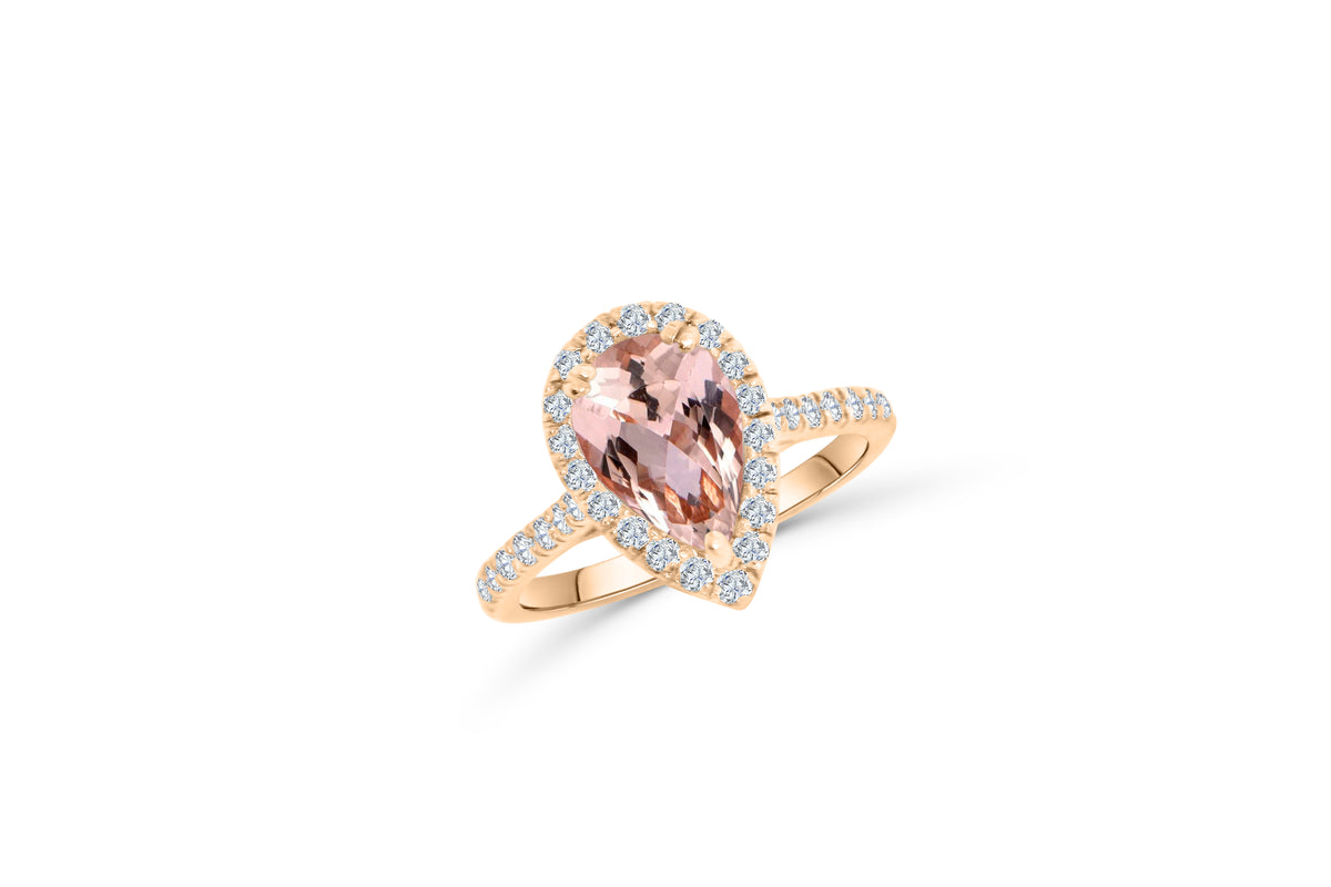 1.57 CT Pear Morganite Diamond Ring 0.45 CT TW Diamonds 14K Rose Gold MGR003 - NorthandSouthJewelry