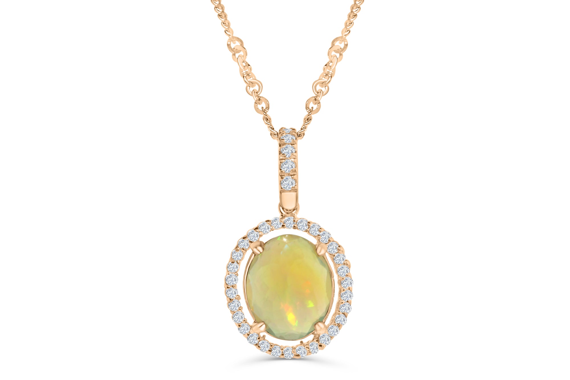2.78 CT Opal Diamond Pendant 0.36 CT TW 14K Rose Gold OPEN003 - NorthandSouthJewelry