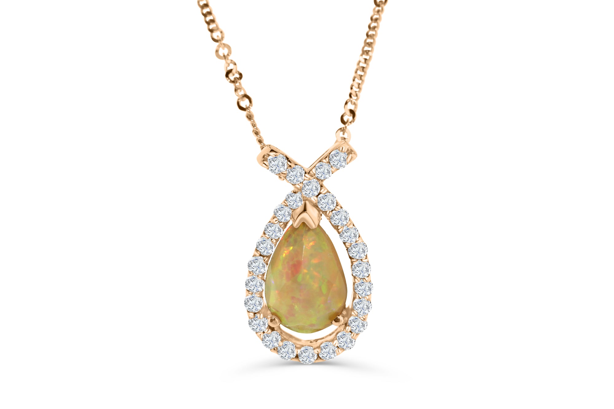 1.66 CT Pear Opal Diamond Pendant 0.66 CT TW 14K Rose Gold OPEN004 - NorthandSouthJewelry