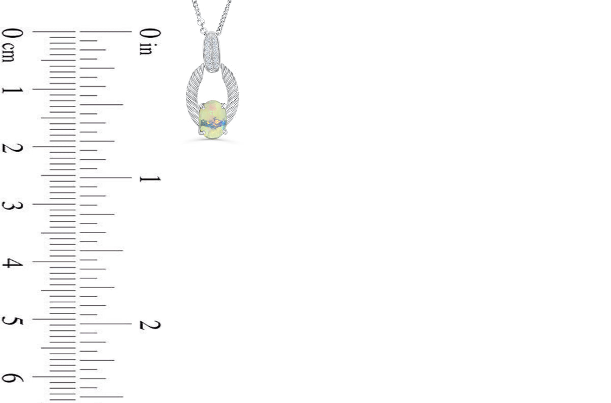 0.77 CT Oval Opal Diamond Pendant 0.26 CT TW 14K White Gold OPEN006 - NorthandSouthJewelry