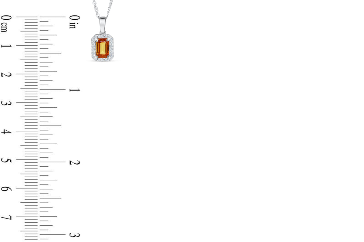 1.38 CT Pave Halo Emerald Cut Orange Sapphire Diamond Pendant 0.20 CT 14K White Gold OSPEN002 - NorthandSouthJewelry