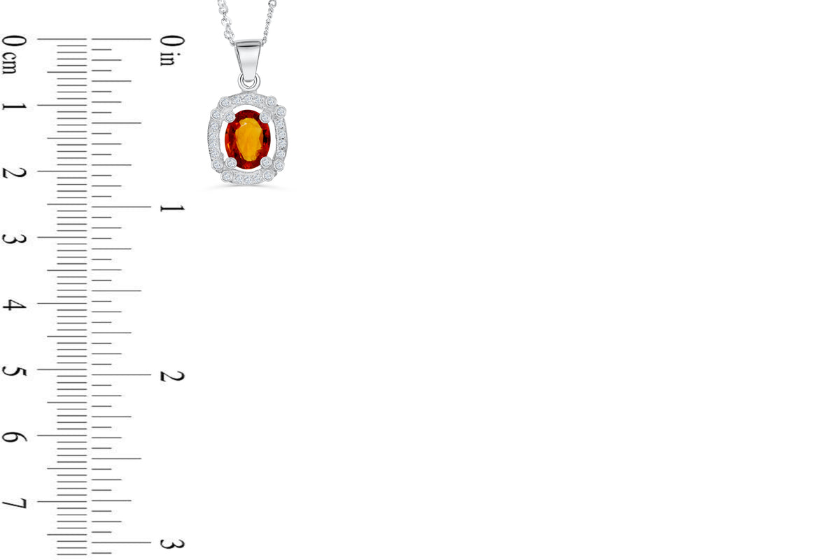 2.10 CT Pave Halo Oval Cut Orange Sapphire Diamond Pendant 0.29 CT TW 14K White Gold OSPEN003 - NorthandSouthJewelry