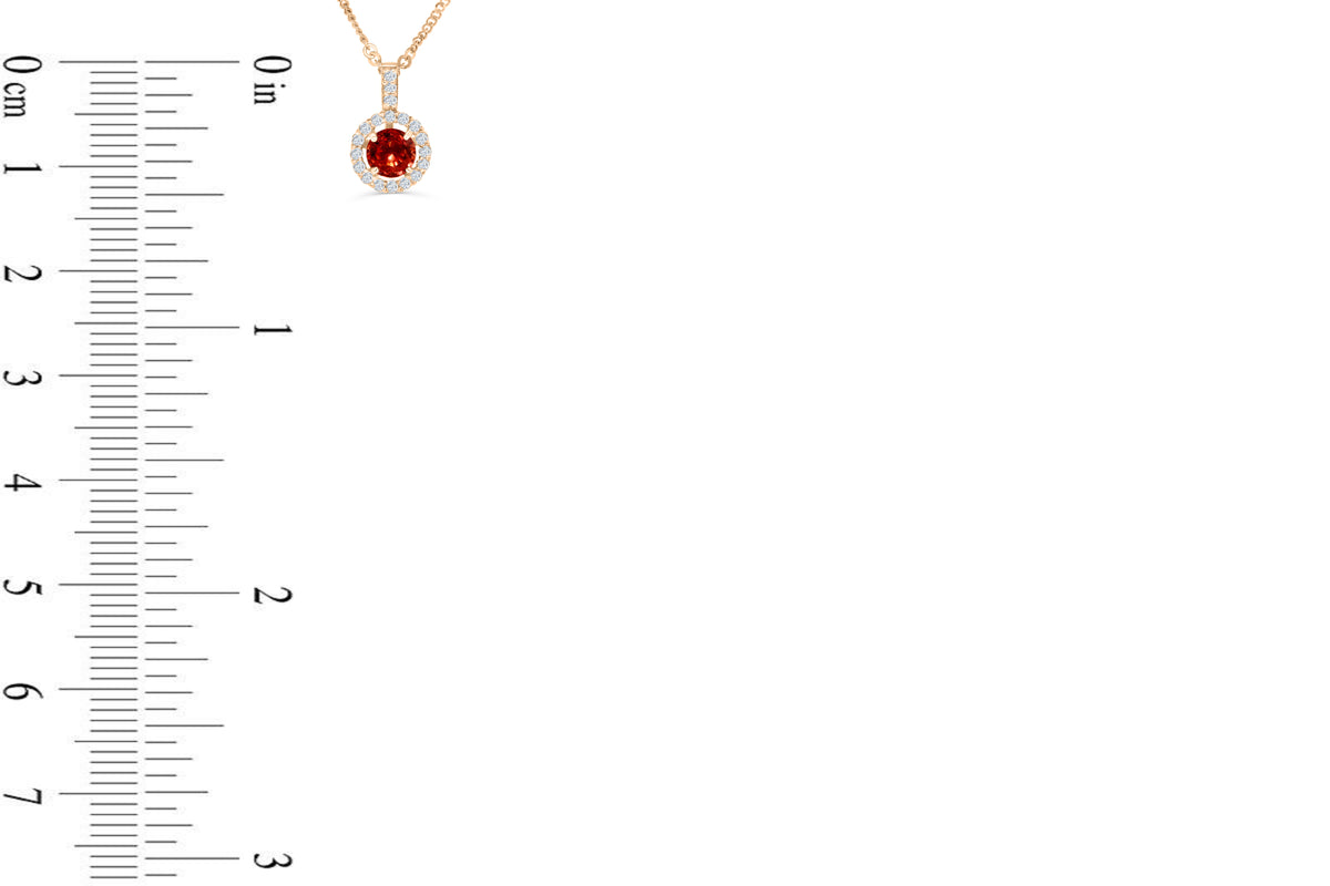 0.82 CT Pave Halo Round Cut Orange Sapphire Diamond Pendant 0.21 CT TW 14K Rose Gold OSPEN007 - NorthandSouthJewelry