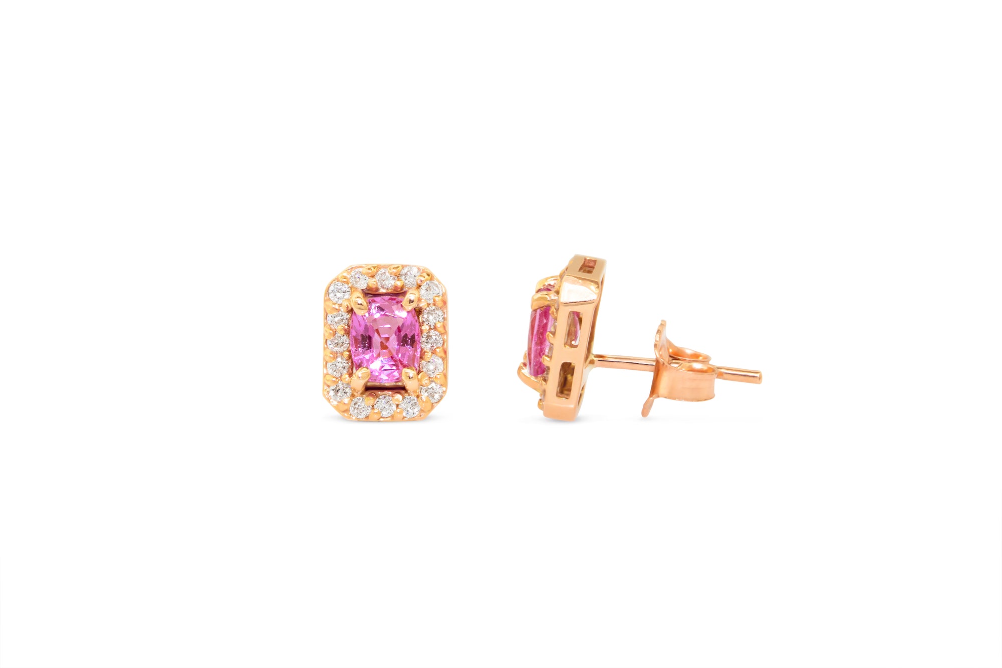 1.00 CT Oval Pink Sapphire Diamond Earring 0.27 CT TW Diamonds 14K Rose Gold PSER004 - NorthandSouthJewelry