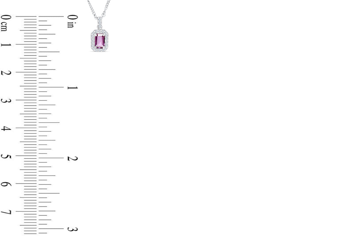 0.58 CT Halo Emerald Cut Pink Sapphire Diamond Pendant 0.20 CT TW 14K White Gold PSPEN002 - NorthandSouthJewelry