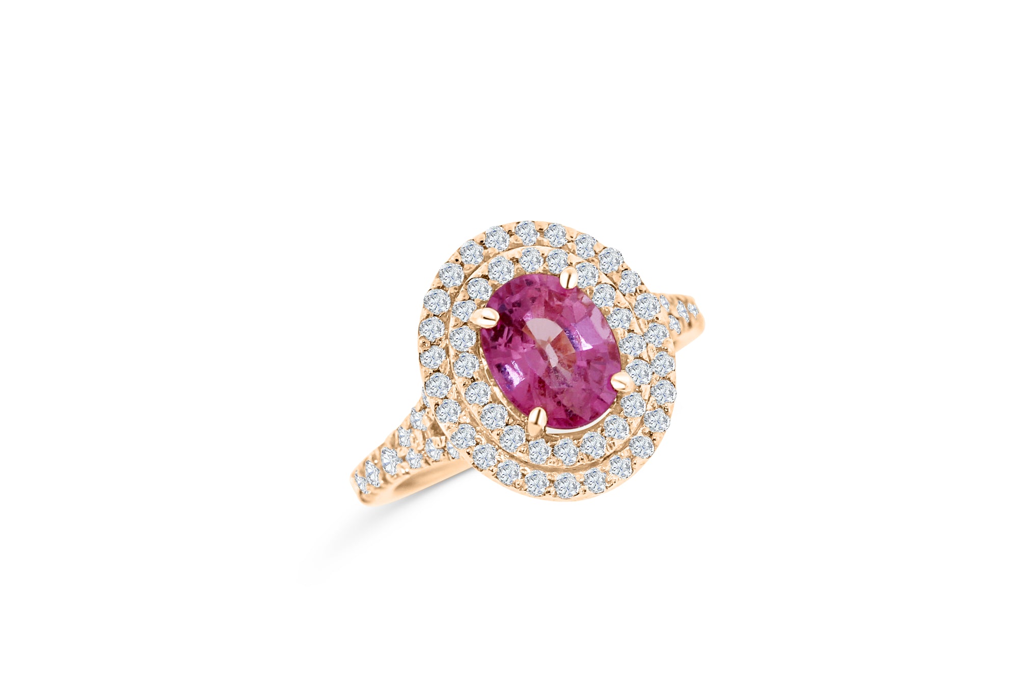 1.85 CT Oval Pink Sapphire Diamond Ring 0.68 CT TW 14K Rose Gold PSR001 - NorthandSouthJewelry