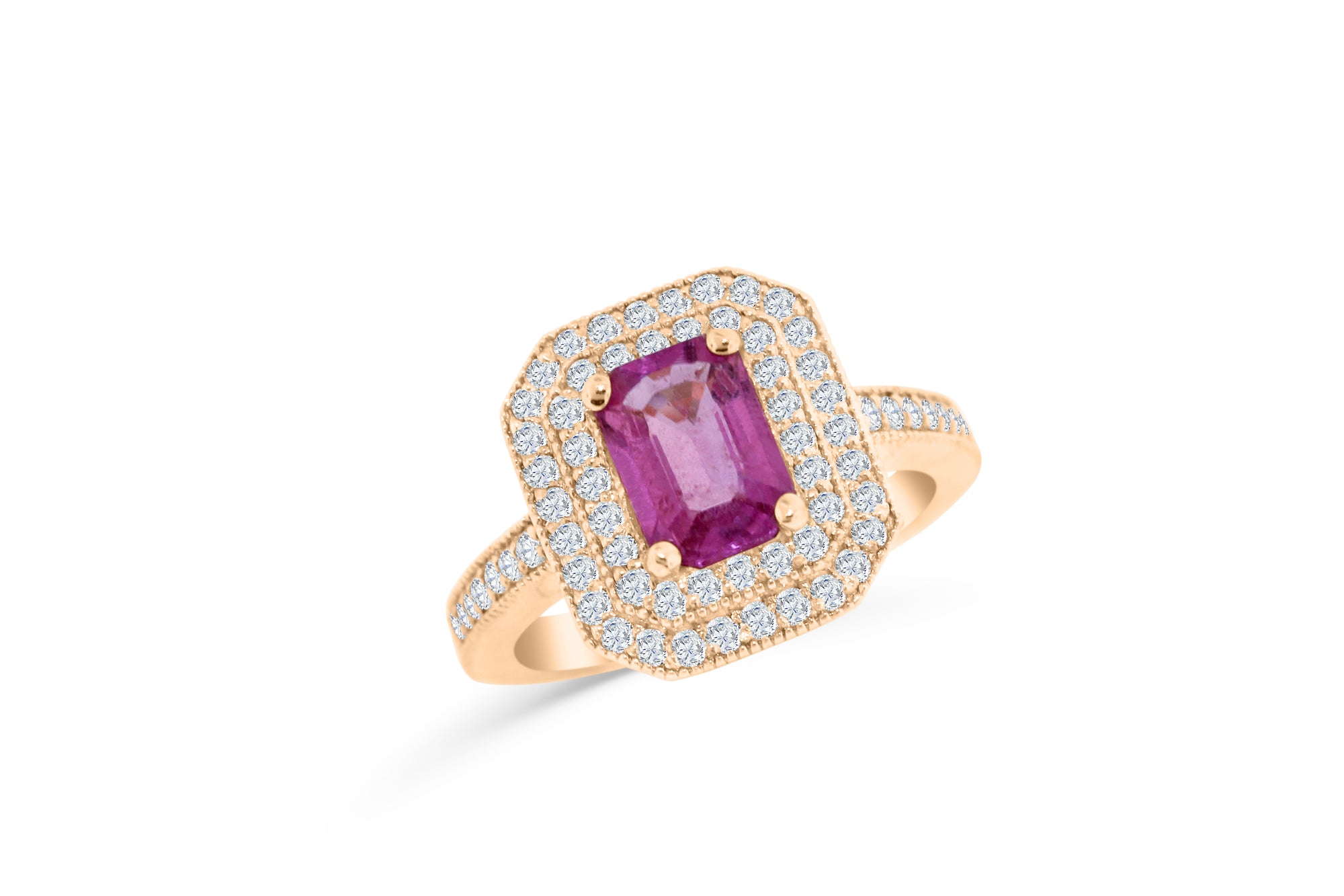 1.45 CT Emerald Cut Pink Sapphire Diamond Ring 0.63 CT TW 14K Rose Gold PSR006 - NorthandSouthJewelry