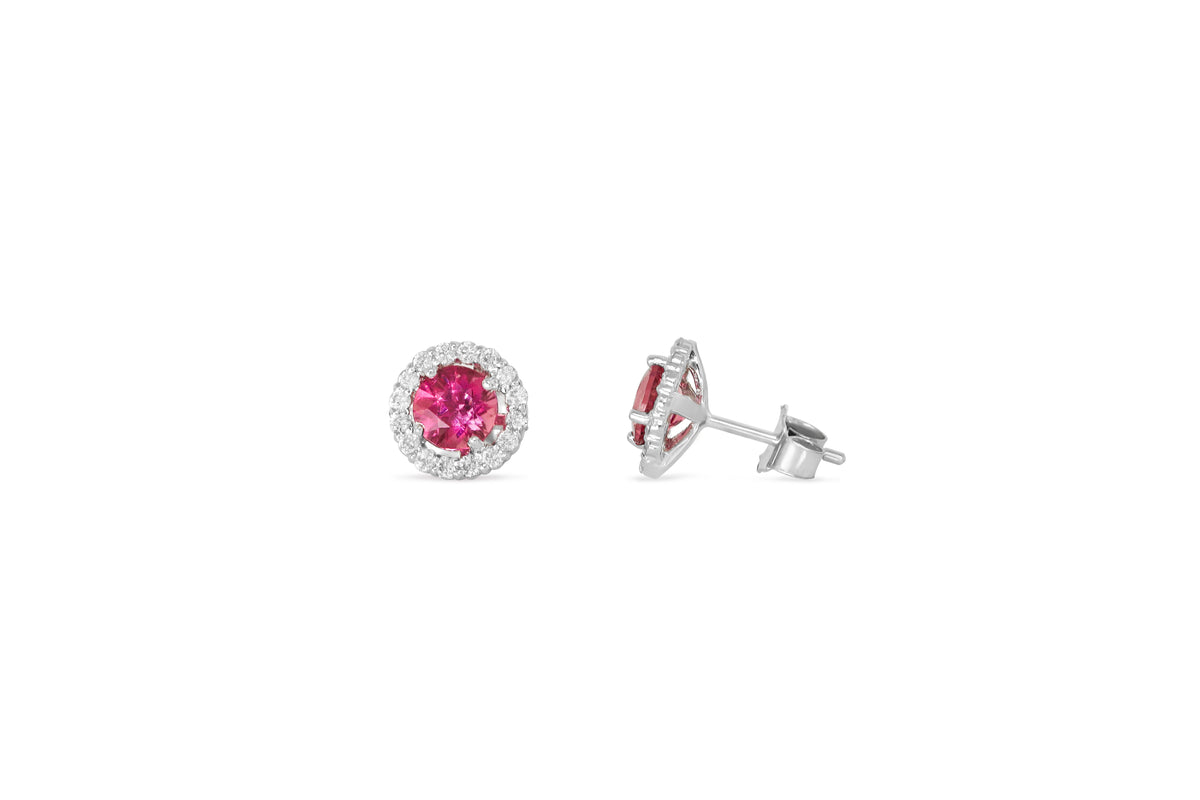 1.20 Pink Tourmaline Diamond Earring 0.35 CT TW Diamonds 14K White Gold PTER001 - NorthandSouthJewelry