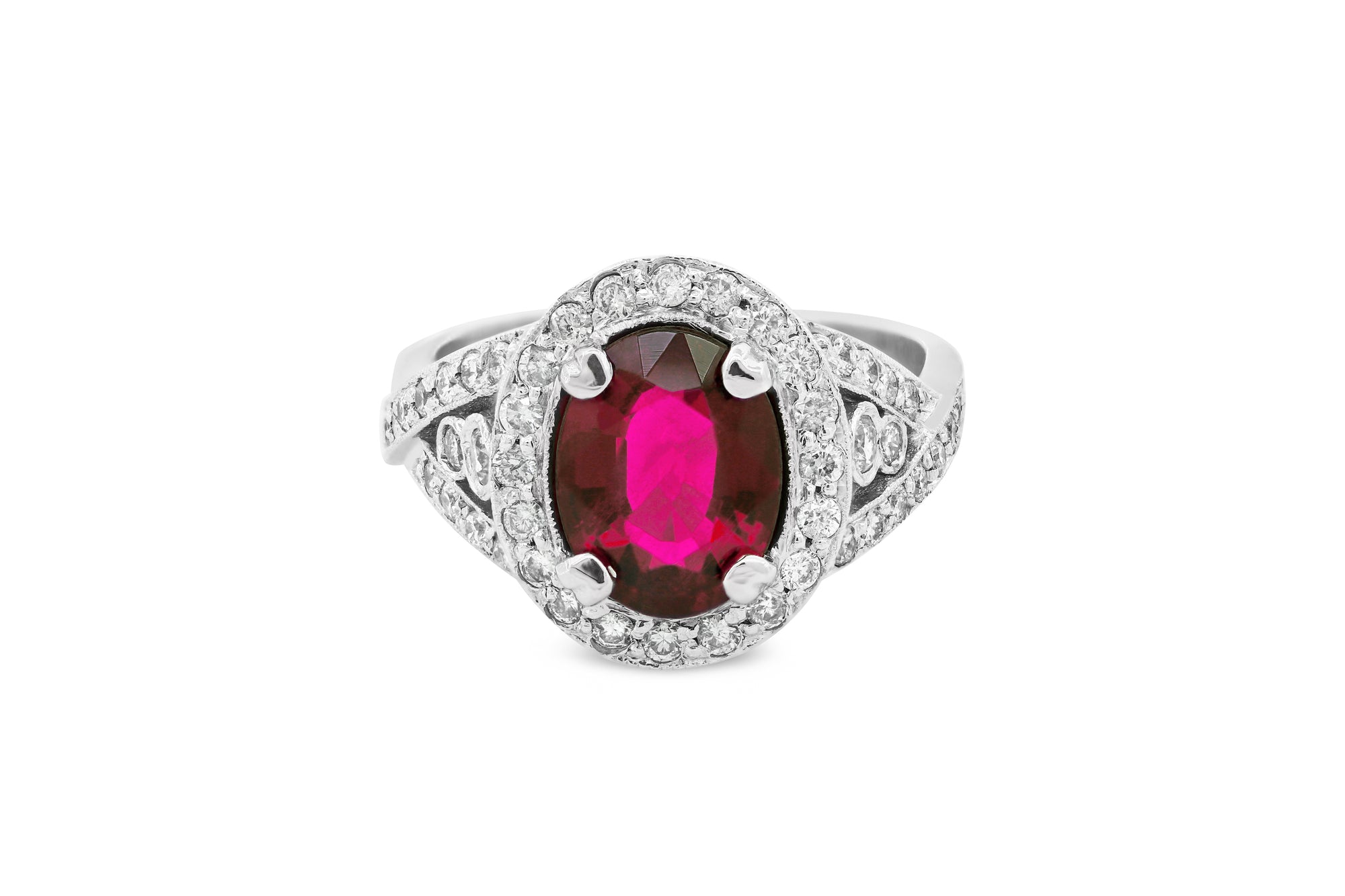 1.88 CT Oval Pink Tourmaline Diamond Ring 1.07 CT TW 14K White Gold PTR002 - NorthandSouthJewelry