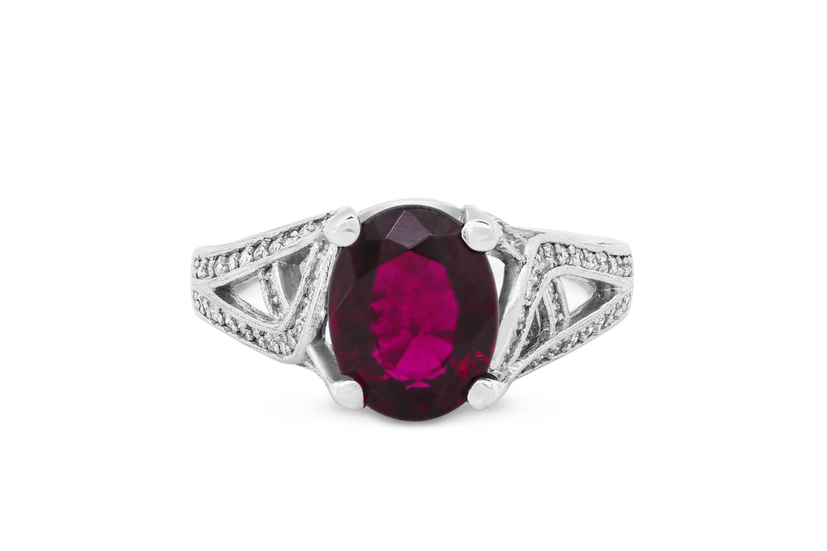 2.74 CT Oval Pink Tourmaline Diamond Ring 0.56 CT TW 14K White Gold PTR006 - NorthandSouthJewelry