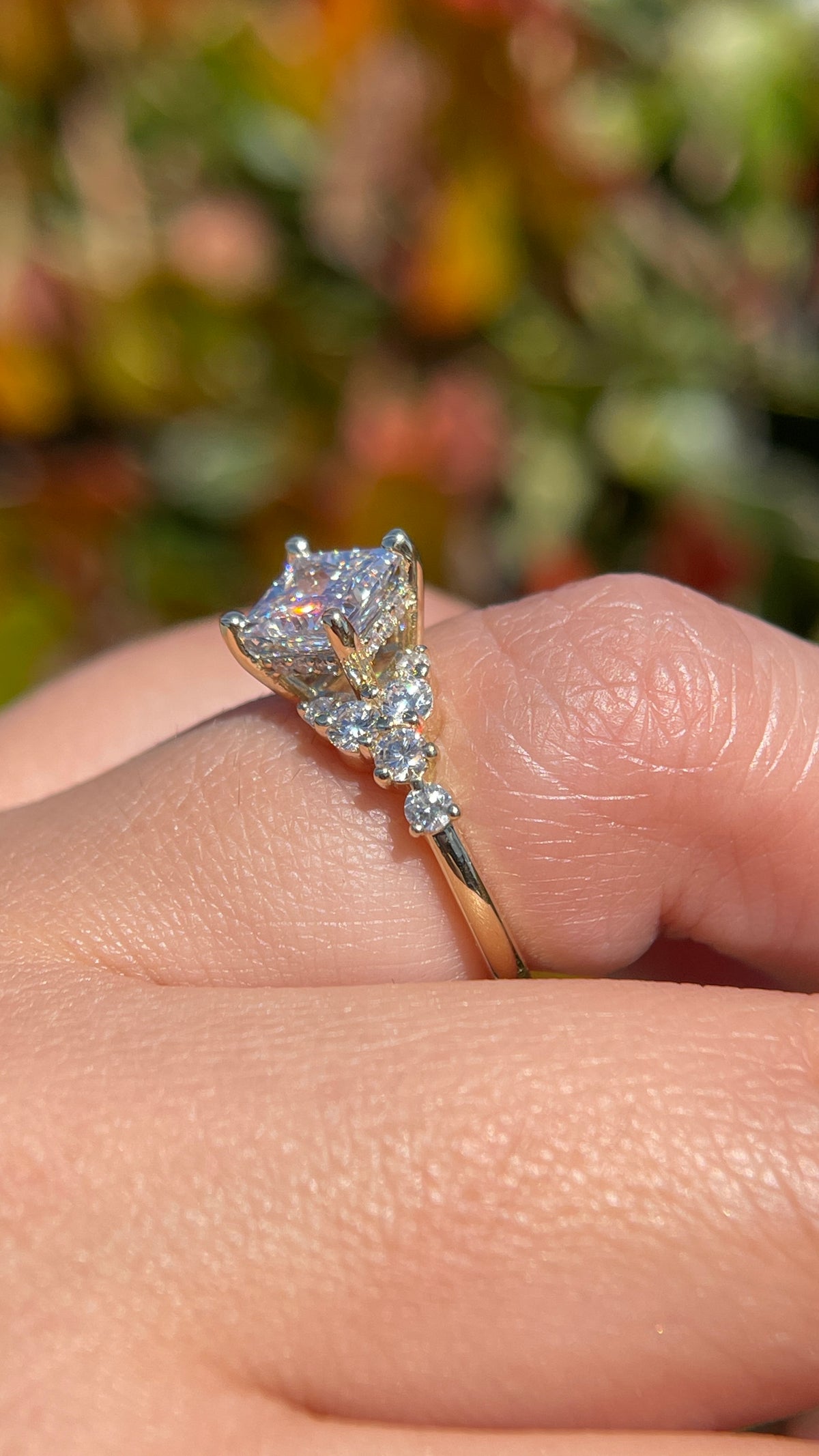 Daisy 2.57ct F-VS1 Princess Cut Lab Grown Diamond Engagement Ring 14K Gold