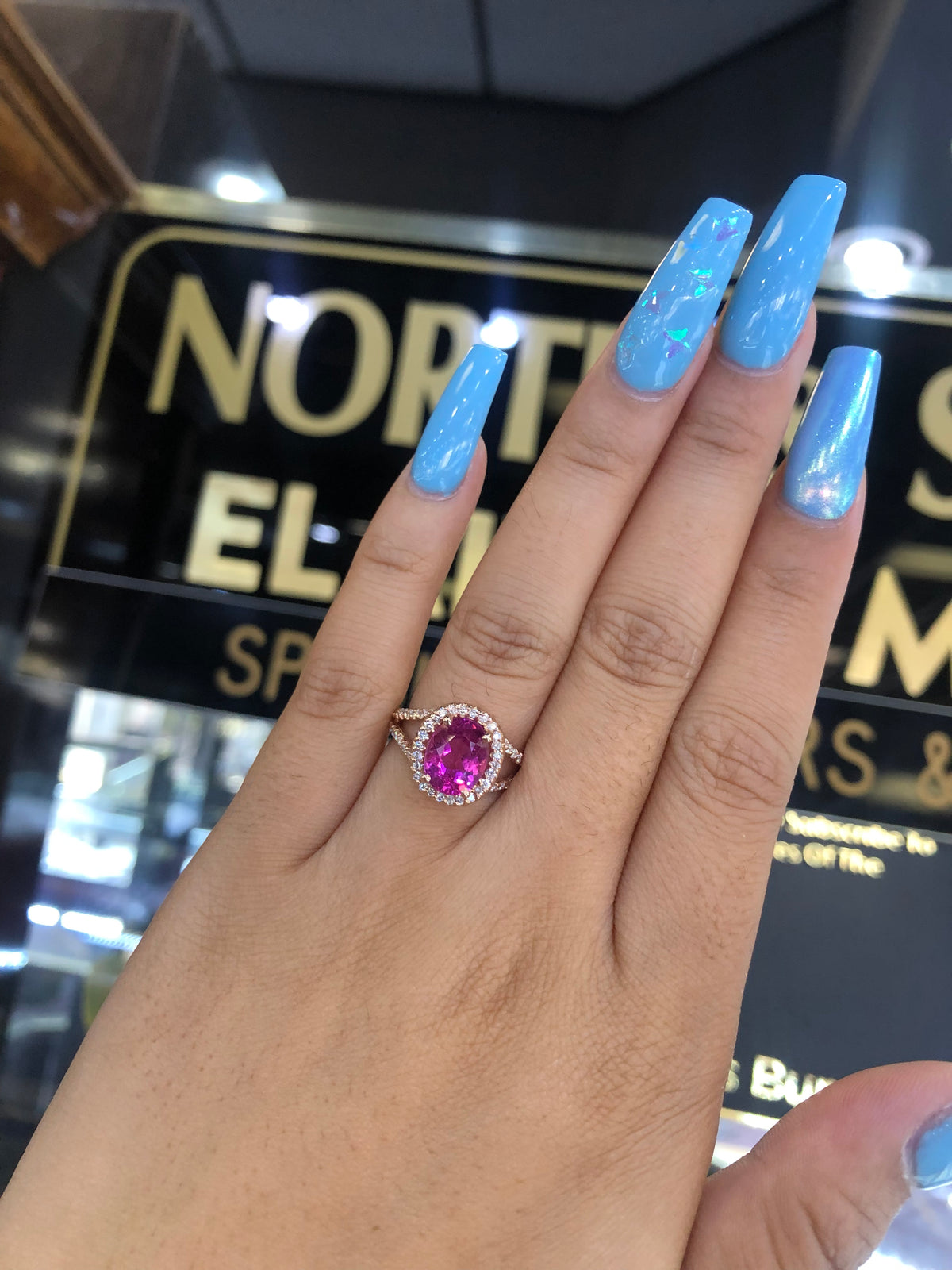 2.07 CT Oval Pink Tourmaline V Split Diamond Ring 0.63 CT TW 14K Rose Gold PTR004 - NorthandSouthJewelry