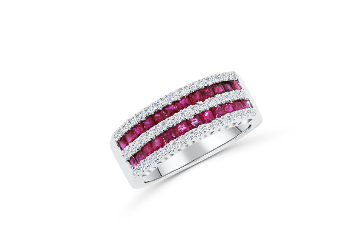 1.29 CT Princess Cut Ruby Diamond Ring 0.33 CT TW 14K White Gold RBR002 - NorthandSouthJewelry
