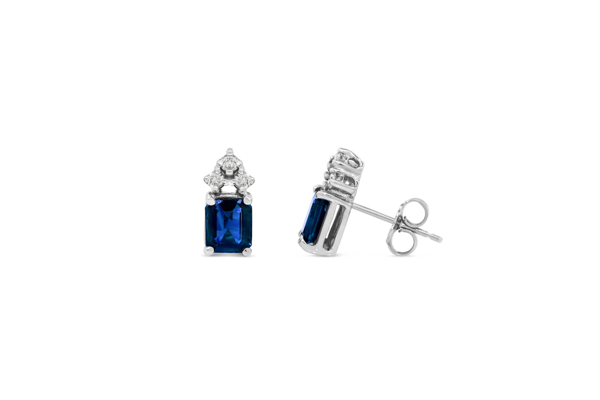 2.05 Emerald Cut Blue Sapphire Earring 0.20 CT TW Diamonds 14K White Gold SER002 - NorthandSouthJewelry