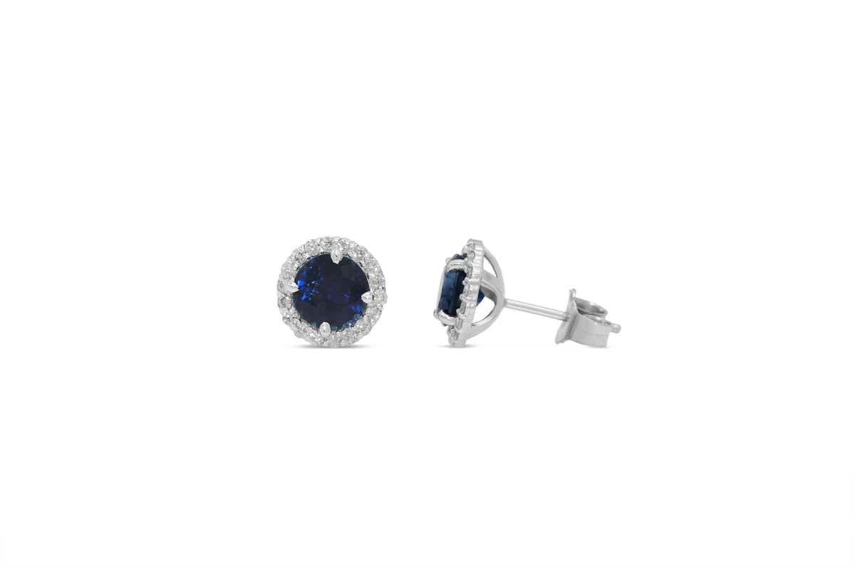 1.85 CT Blue Sapphire Diamond Earring 0.35 CT TW 14K White Gold SER006 - NorthandSouthJewelry