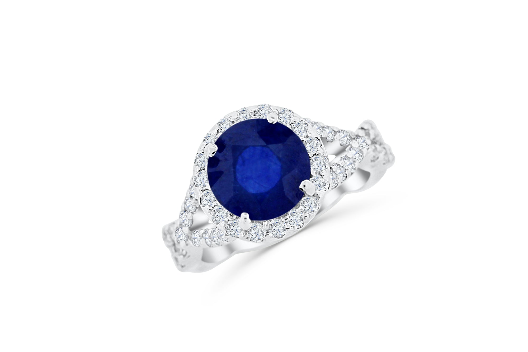 3.21 CT Sapphire Diamond Ring 0.83 CT TW 14K White Gold SPR002 - NorthandSouthJewelry