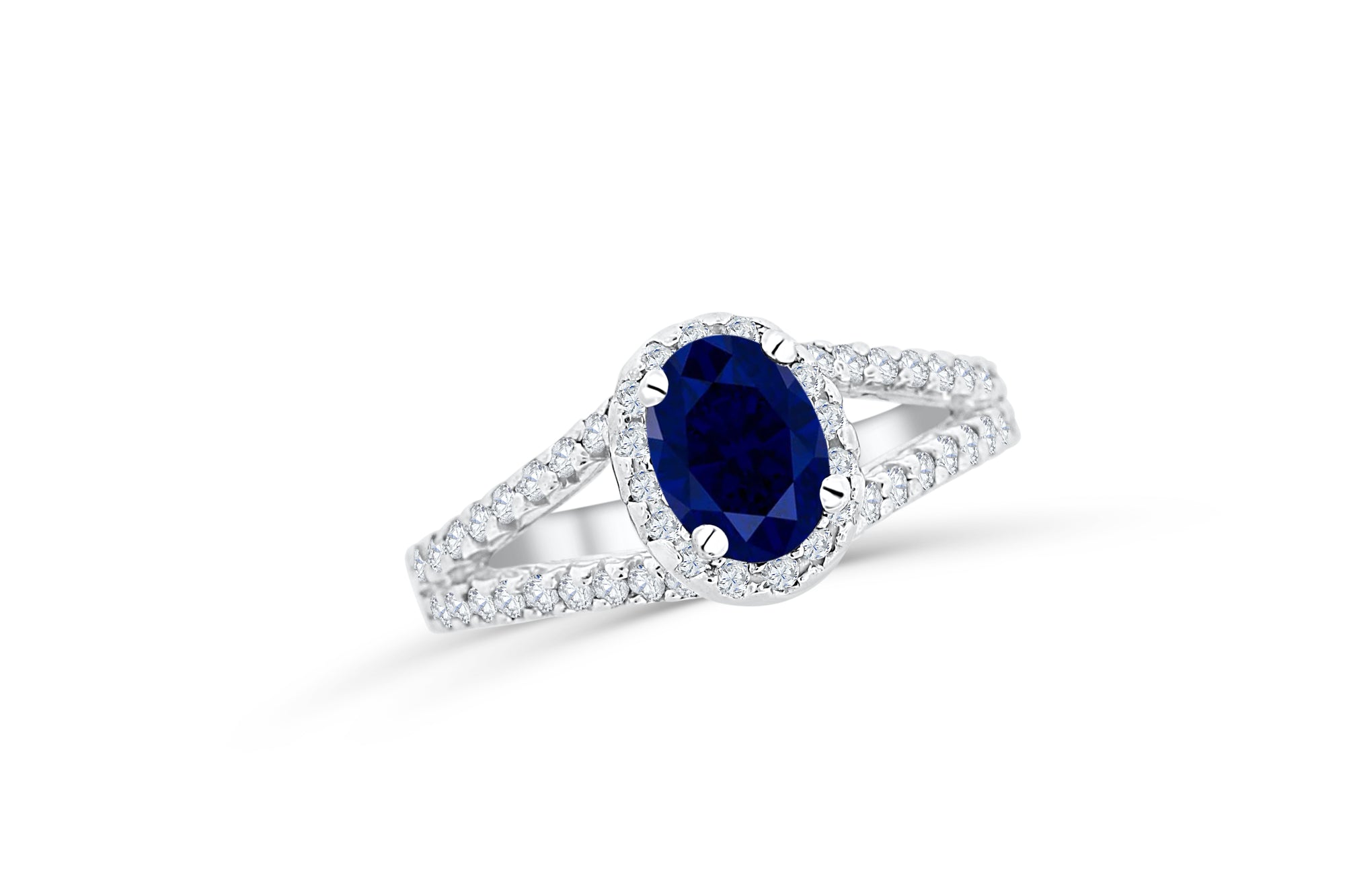 1.43 CT Oval Sapphire Diamond Ring 0.42 CT TW 14K White Gold SPR003 - NorthandSouthJewelry