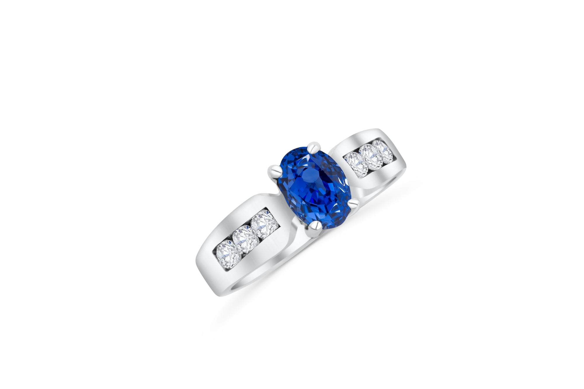 1.63 CT Oval Sapphire Diamond Ring 0.60 CT TW 14K White Gold SPR005 - NorthandSouthJewelry