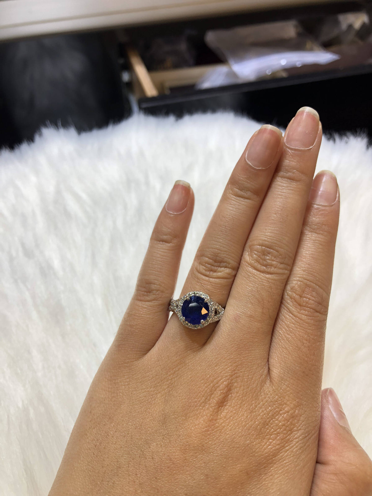 3.21 CT Sapphire Diamond Ring 0.83 CT TW 14K White Gold SPR002 - NorthandSouthJewelry