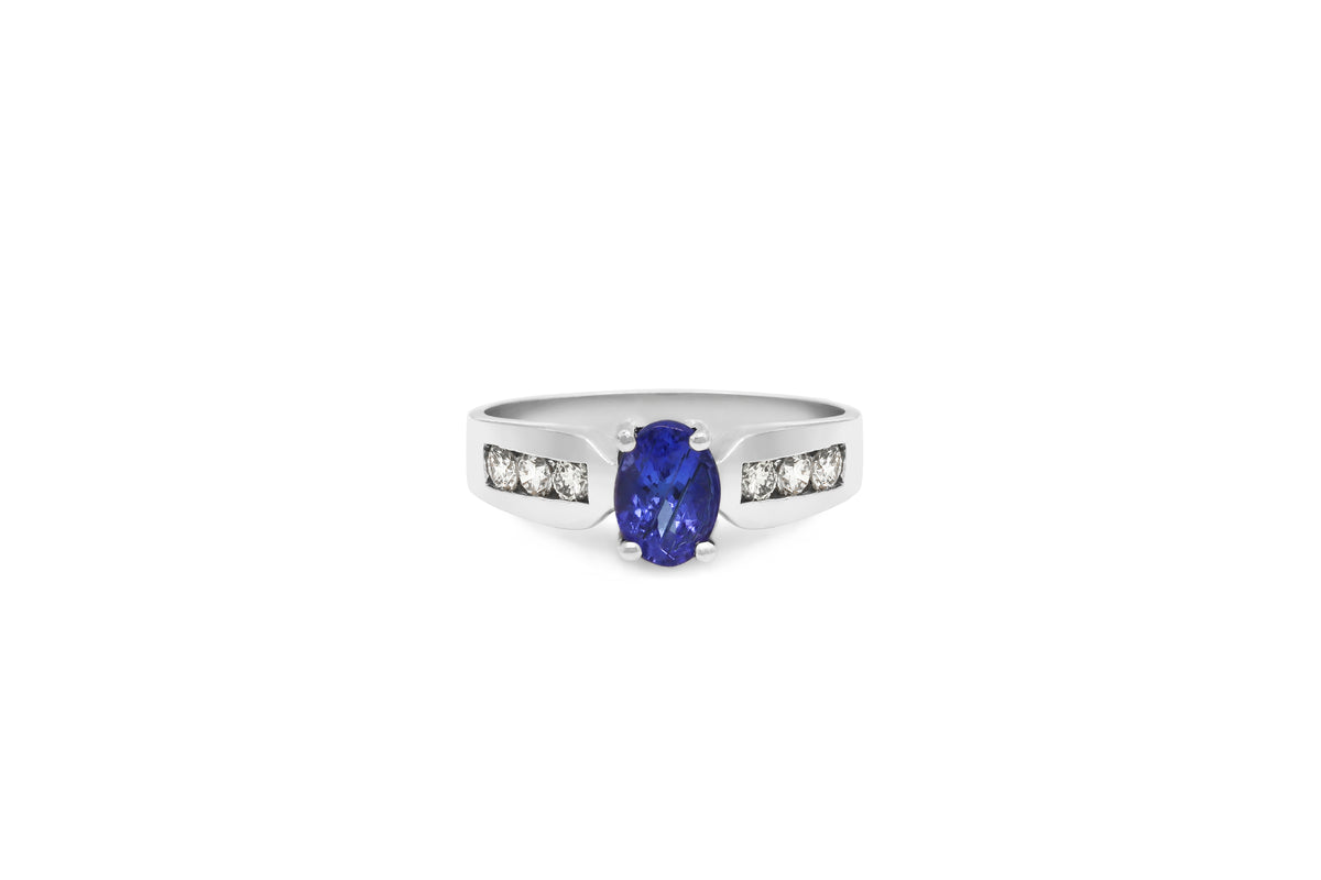 0.87 CT Tanzanite Diamond Ring 0.36 CT TW 14K White Gold TZR005 - NorthandSouthJewelry