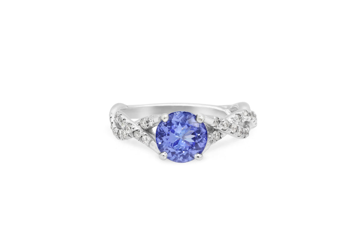 1.25 CT Tanzanite Diamond Ring 0.30 CT TW 14K White Gold TZR006 - NorthandSouthJewelry