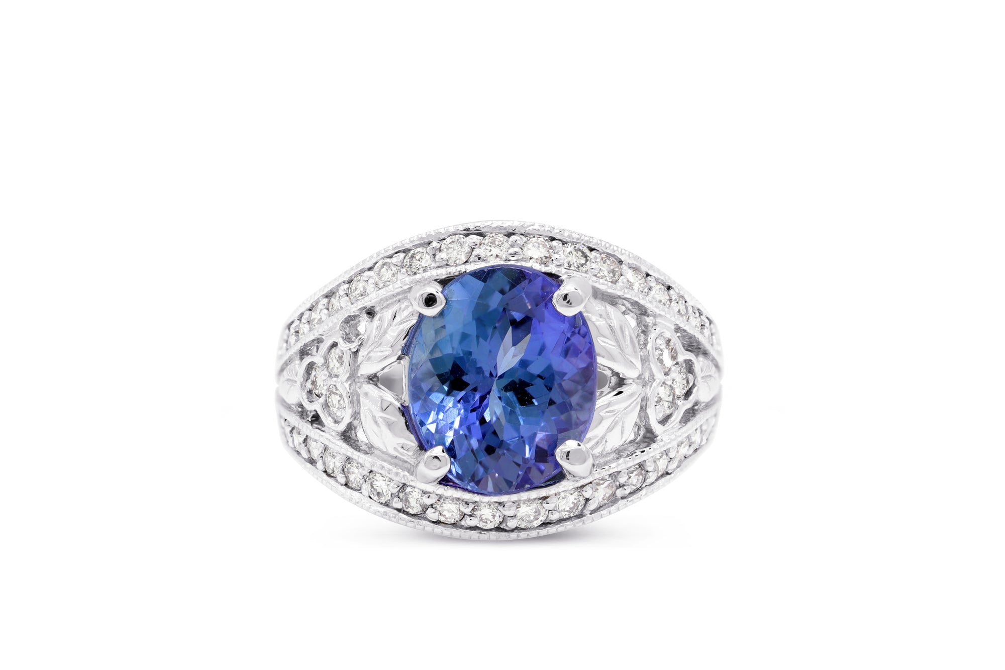 3.03 CT Oval Tanzanite Diamond Ring 0.55 CT TW 14K White Gold TZR007 - NorthandSouthJewelry