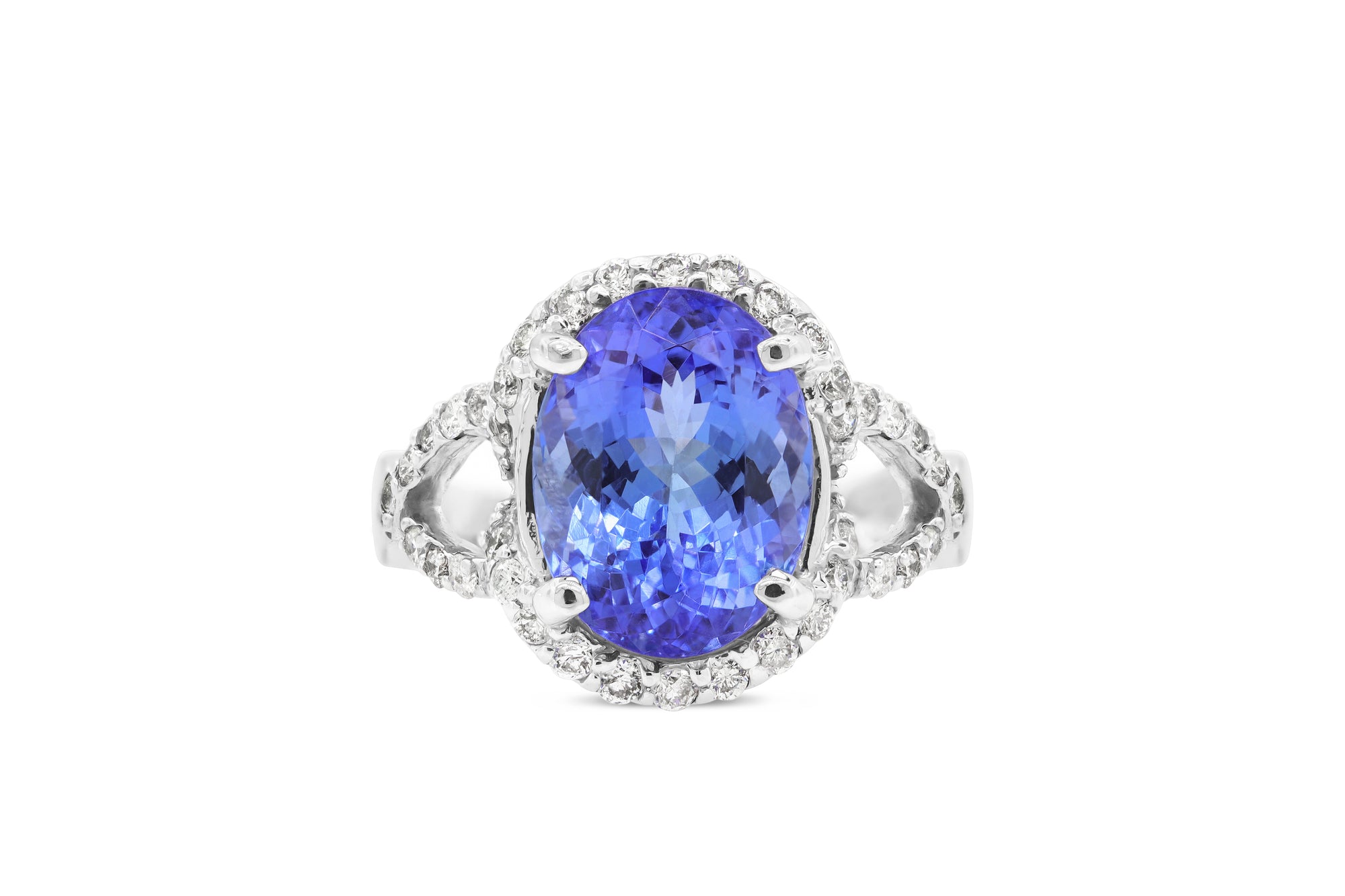 4.79 CT Oval Tanzanite Diamond Ring 0.82 CT TW 14K White Gold TZR013 - NorthandSouthJewelry