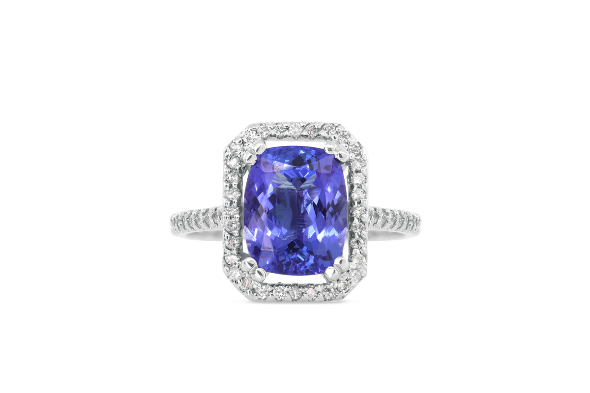 2.82 CT Emerald Cut Tanzanite Diamond Ring 0.38 CT TW 14K White Gold TZR014 - NorthandSouthJewelry