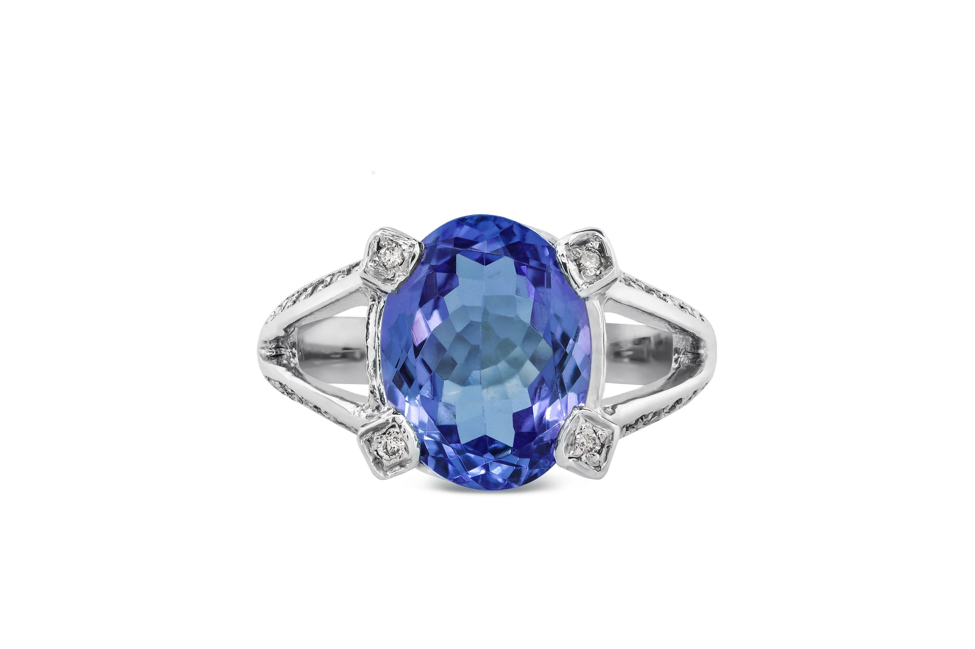 3.91 CT Oval Tanzanite Diamond Ring 0.32 CT TW 14K White Gold TZR015 - NorthandSouthJewelry