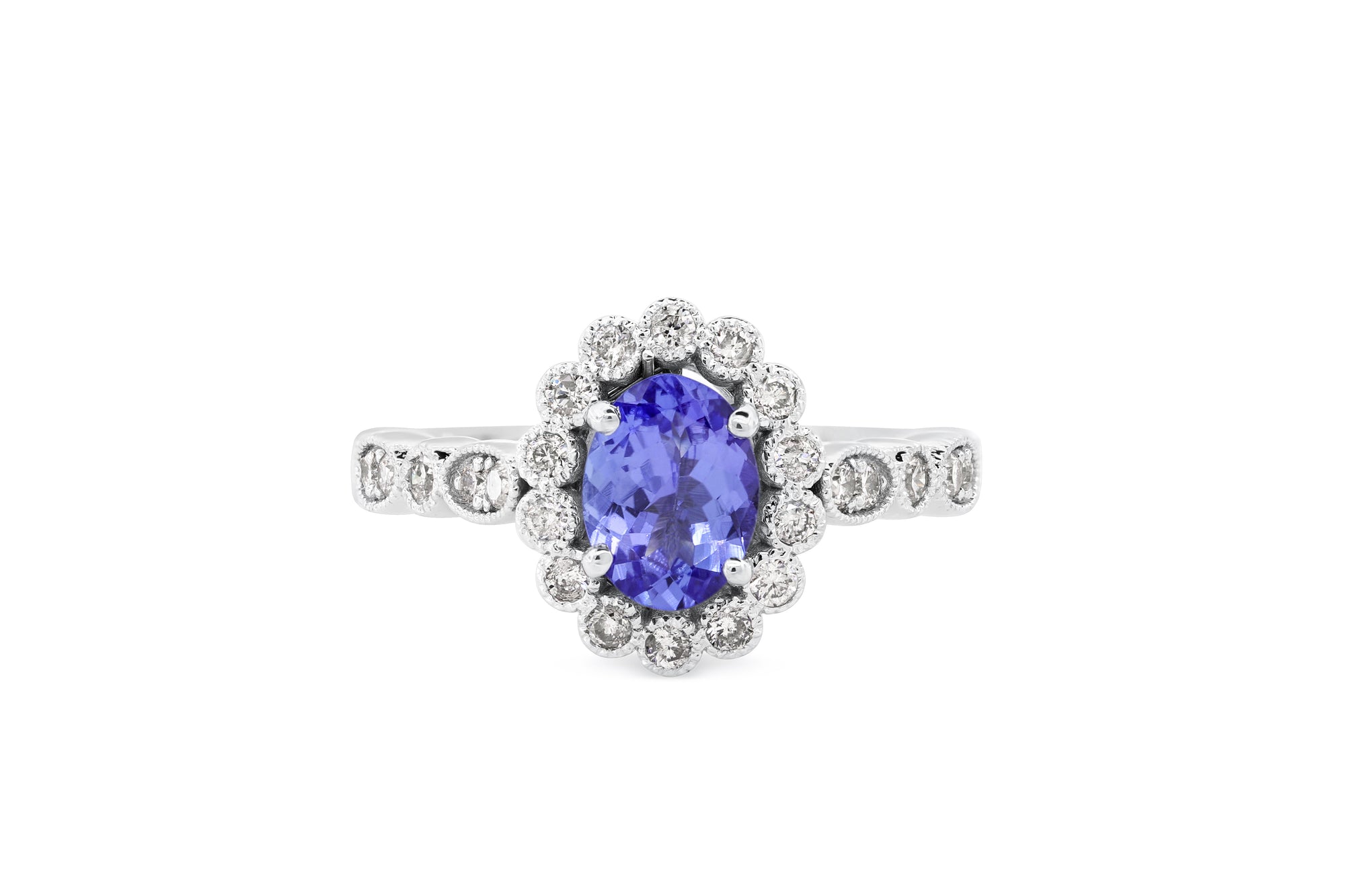0.97 CT Oval Tanzanite Diamond Ring 0.45 CT TW 14K White Gold TZR017 - NorthandSouthJewelry