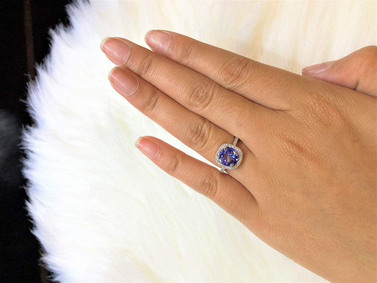 1.74 CT Round Tanzanite Diamond Ring 0.21 CT TW Diamonds 14K White Gold TZR001 - NorthandSouthJewelry