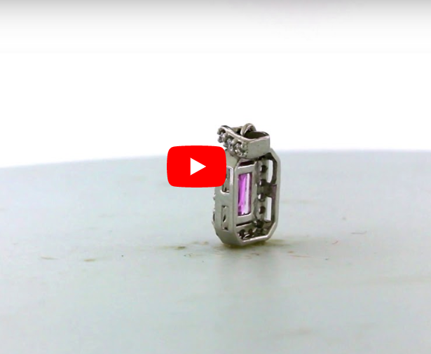 0.58 CT Halo Emerald Cut Pink Sapphire Diamond Pendant 0.20 CT TW 14K White Gold PSPEN002 - NorthandSouthJewelry