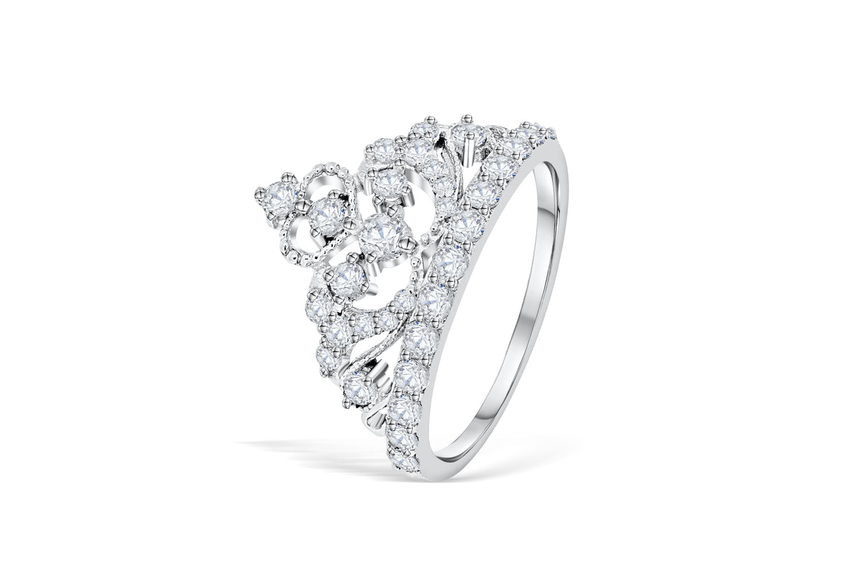 Milgrain Crown Tiara Diamond Anniversary Band 0.76 ct tw Round-cut 14K White Gold BAN010 - NorthandSouthJewelry