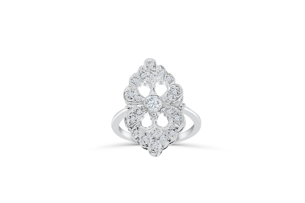 Diamond Ring 0.52 ct tw Round-cut 14K White Gold BAN029 - NorthandSouthJewelry