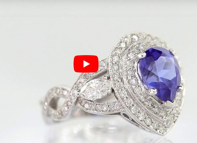 2.30 CT Pear Cut Tanzanite Diamond Ring 1.27 CT TW 14K White Gold TZR012 - NorthandSouthJewelry