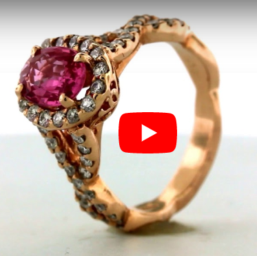 1.28 CT Oval Pink Sapphire Diamond Ring 0.85 CT TW 14K Rose Gold PSR005 - NorthandSouthJewelry