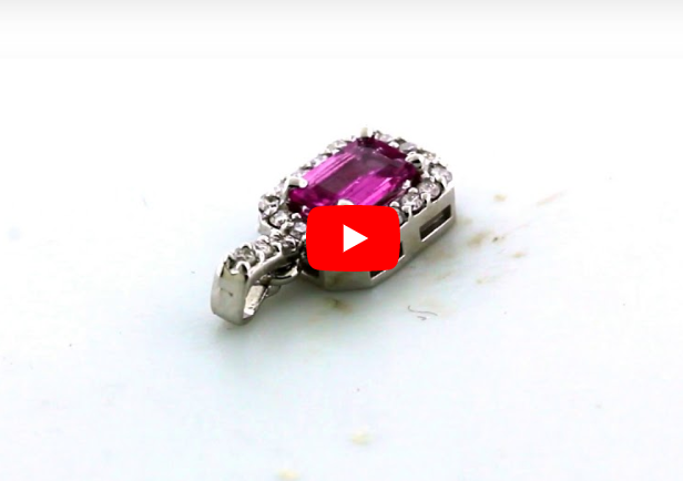 0.58 CT Halo Emerald Cut Pink Sapphire Diamond Pendant 0.20 CT TW 14K White Gold PSPEN002 - NorthandSouthJewelry