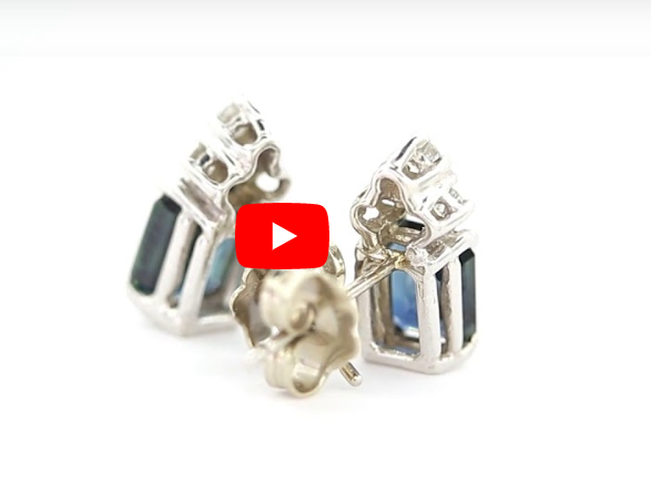 2.05 Emerald Cut Blue Sapphire Earring 0.20 CT TW Diamonds 14K White Gold SER002 - NorthandSouthJewelry