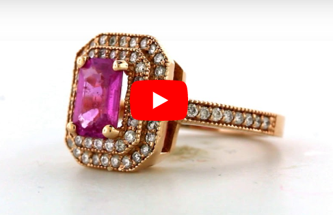 1.45 CT Emerald Cut Pink Sapphire Diamond Ring 0.63 CT TW 14K Rose Gold PSR006 - NorthandSouthJewelry