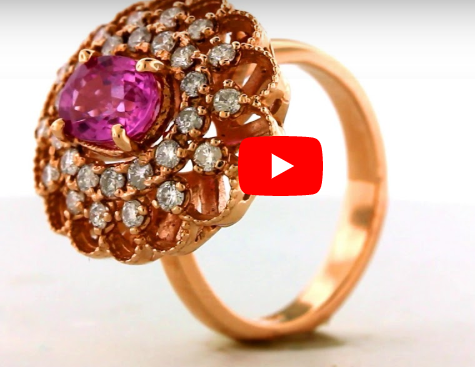 1.89 CT Oval Pink Sapphire Diamond Ring 0.76 CT TW 14K Rose Gold PSR003 - NorthandSouthJewelry