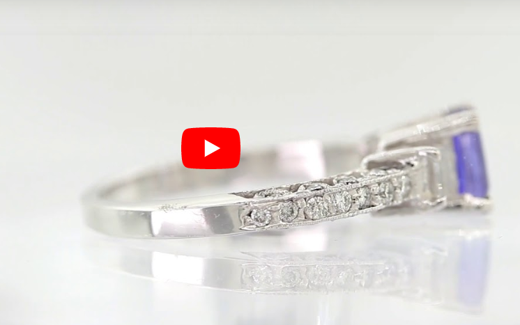 1.21 CT Cushion Cut Tanzanite Diamond Ring 0.79 CT TW 14K White Gold TZR011 - NorthandSouthJewelry