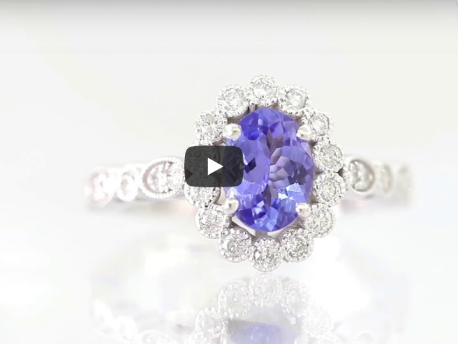 0.97 CT Oval Tanzanite Diamond Ring 0.45 CT TW 14K White Gold TZR017 - NorthandSouthJewelry