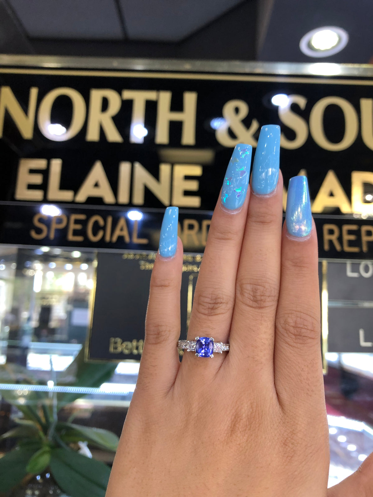 1.21 CT Cushion Cut Tanzanite Diamond Ring 0.79 CT TW 14K White Gold TZR011 - NorthandSouthJewelry